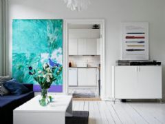 藍白清新公寓 純白地板的小清新風現代客廳裝修圖片