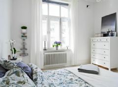 藍白清新公寓 純白地板的小清新風現代臥室裝修圖片