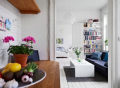 藍白清新公寓 純白地板的小清新風現代廚房裝修圖片