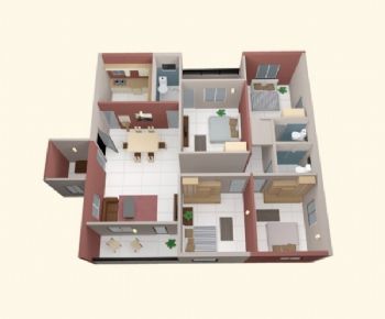 最新四居室戶型3D布局設計方案現代客廳裝修圖片