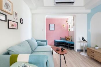 66平粉藍色公寓簡約客廳裝修圖片
