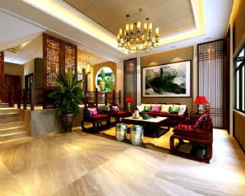 190平米新中式別墅設計案例欣賞中式客廳裝修圖片