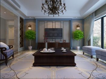 浪漫美式古典風格別墅美式客廳裝修圖片