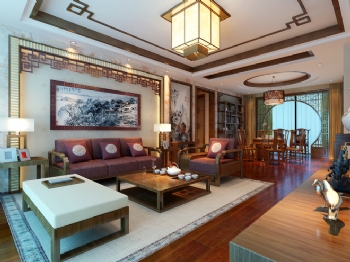 170平中式風臨江小區裝修案例中式客廳裝修圖片