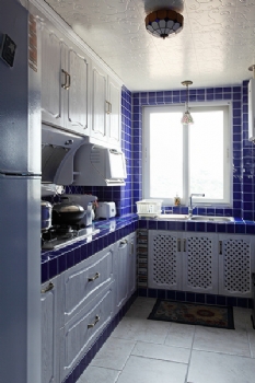100平地中海風格實景藍色格調案例賞析地中海風格廚房