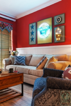 60平米紅色主題美劇之家美式客廳裝修圖片